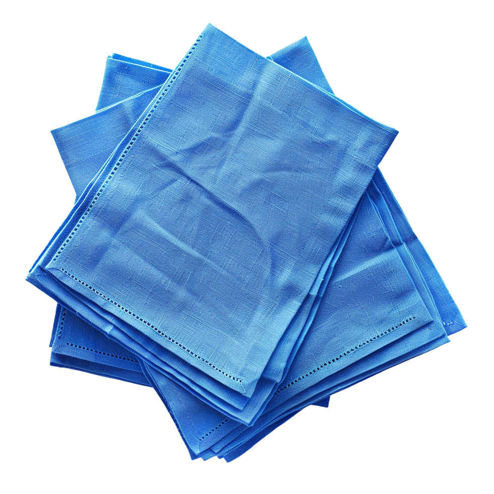 Stack of Blue Linen Napkins Soft Texture Elegant Table Setting, png