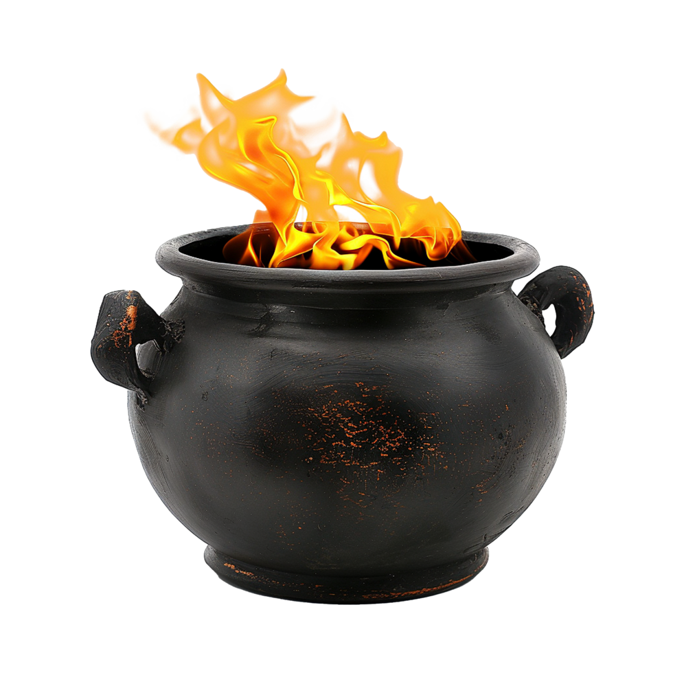 Flaming cauldron ancient pot fire magic ritual png