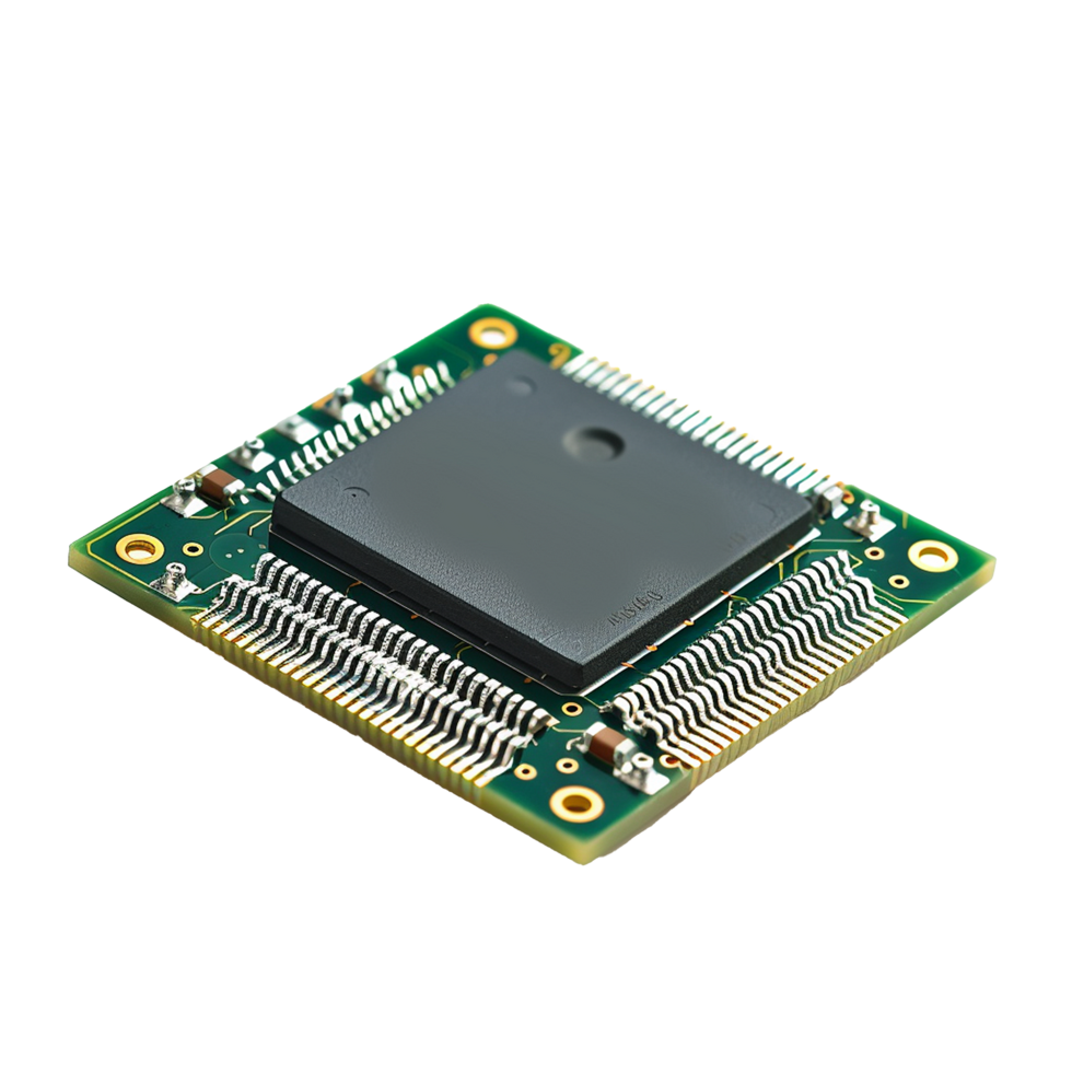 Integrated Circuit Chip on Green Circuit Board Technology Electronics Microchip png
