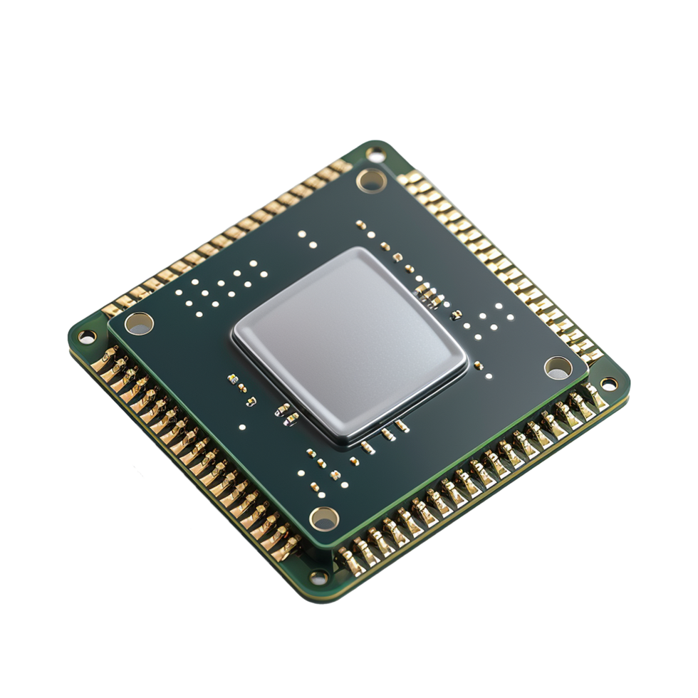 Advanced Microchip Technology Closeup View Green Circuit Board Gold Pins Powerful Processor png