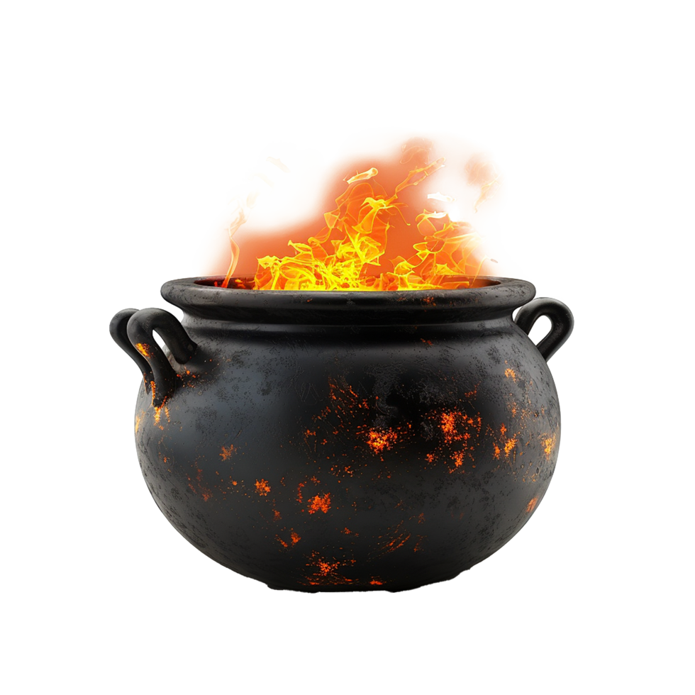 Burning cauldron magical flames Halloween witch potion png
