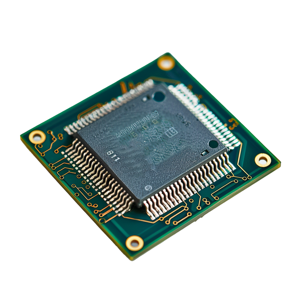 Microchip on Green Circuit Board Technology Closeup png