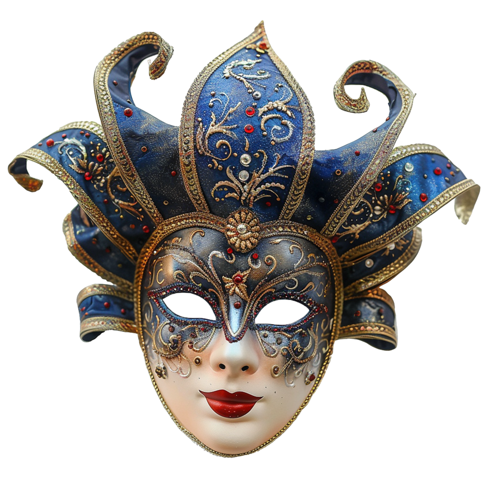 Ornate Venetian Mask Blue Gold Red Jewels Carnival Costume png