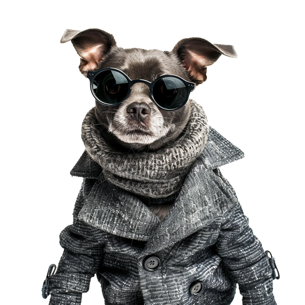 Stylish Dog in Coat and Sunglasses Winter Fashion Pet png