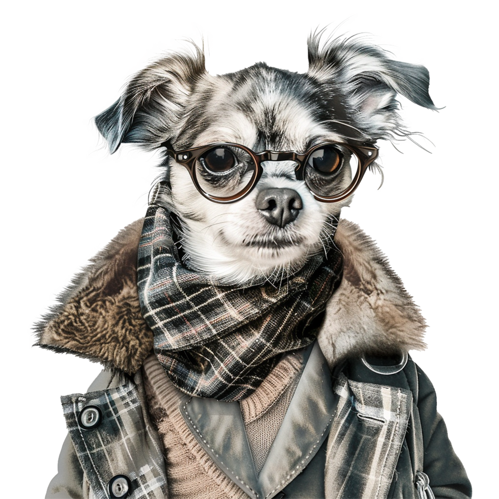 Stylish Dog in Glasses and Winter Outfit png