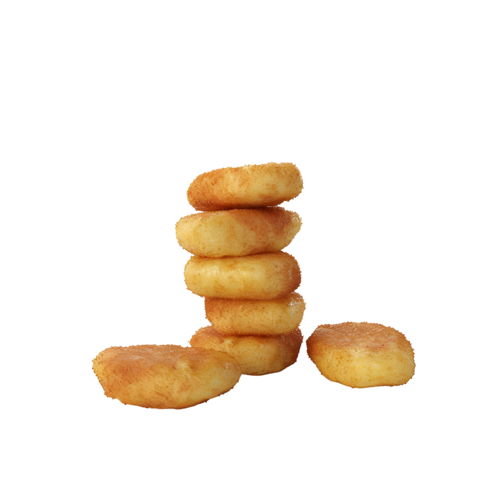 Stack of golden brown fried cheese curds isolated on transparent background png