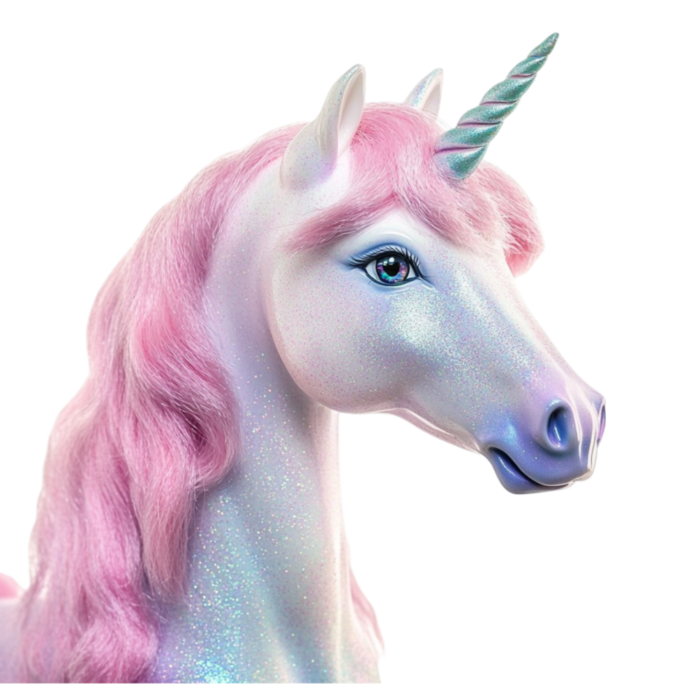 Unicorn with Green Horn and Glittery Pink and Blue Hair png