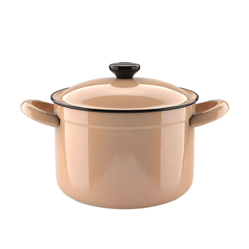 Peach-colored enamel saucepan with lid isolated on transparent background png
