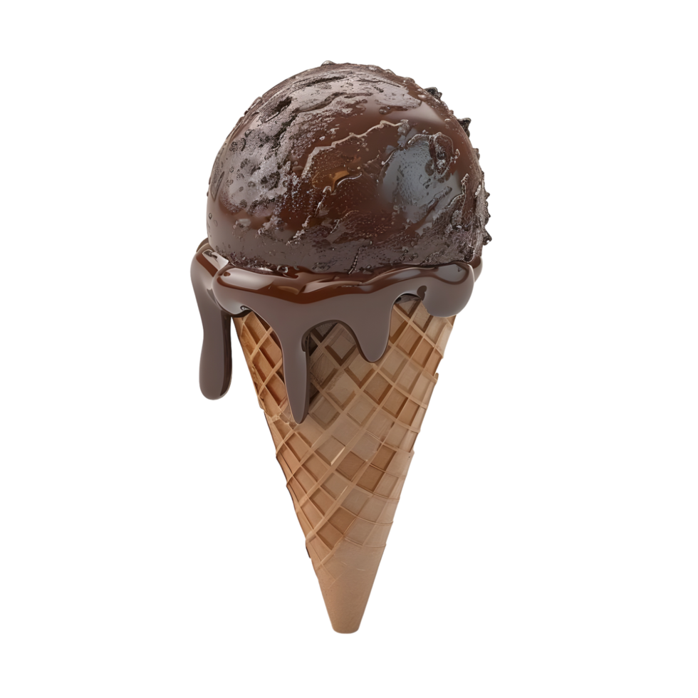 a melting chocolate ice cream cone isolated on transparent background png