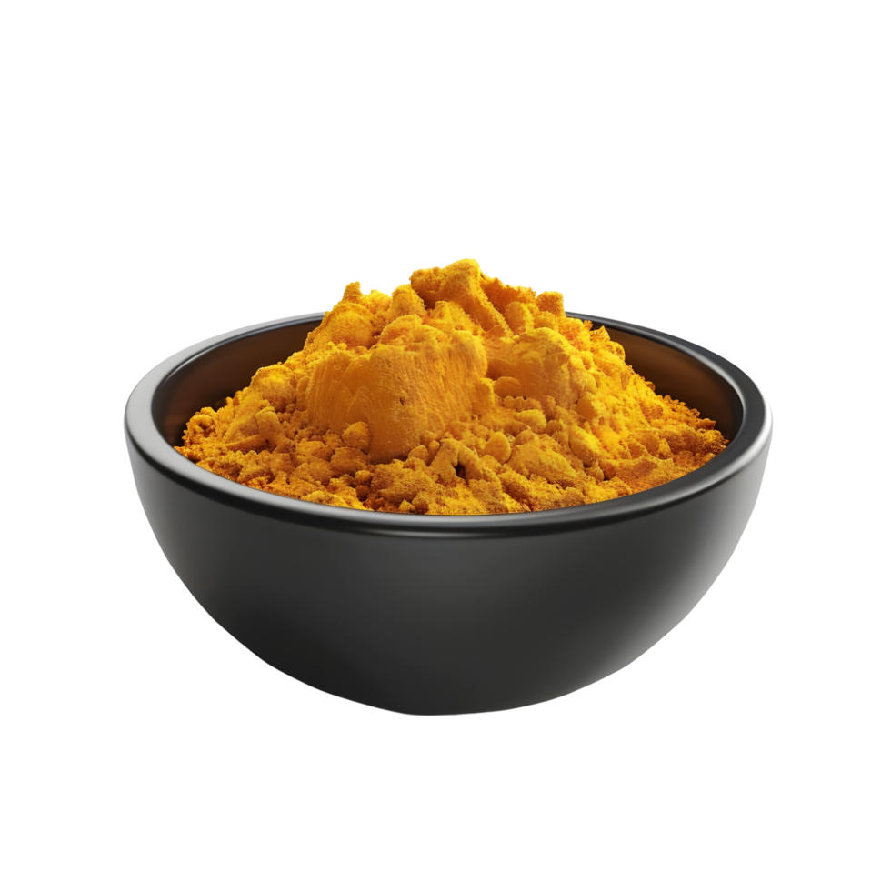 Turmeric Powder in a Black Bowl isolated on transparent background png