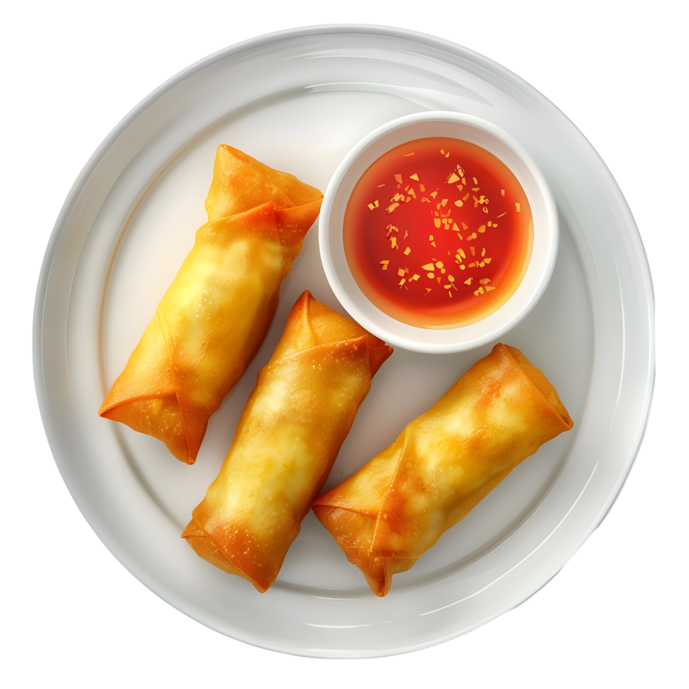 Spring Rolls with Sauce on a White Plate Isolated on Transparent Background png