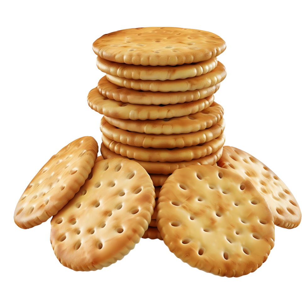 A stack of crackers with others scattered around isolated on transparent background png