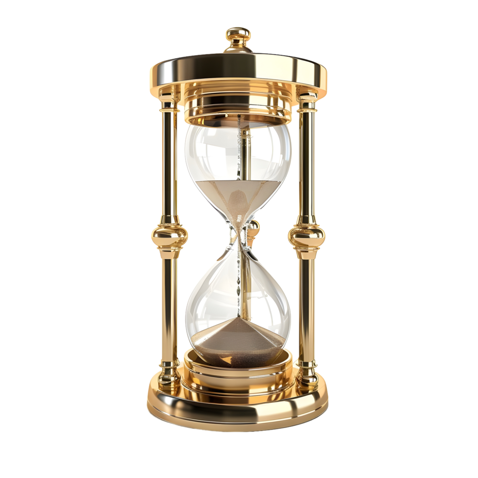Golden hourglass with sand running down isolated on transparent background png