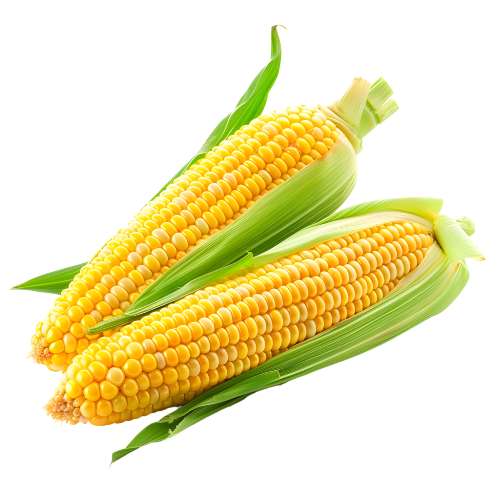 Two ears of corn with husks isolated on transparent background png