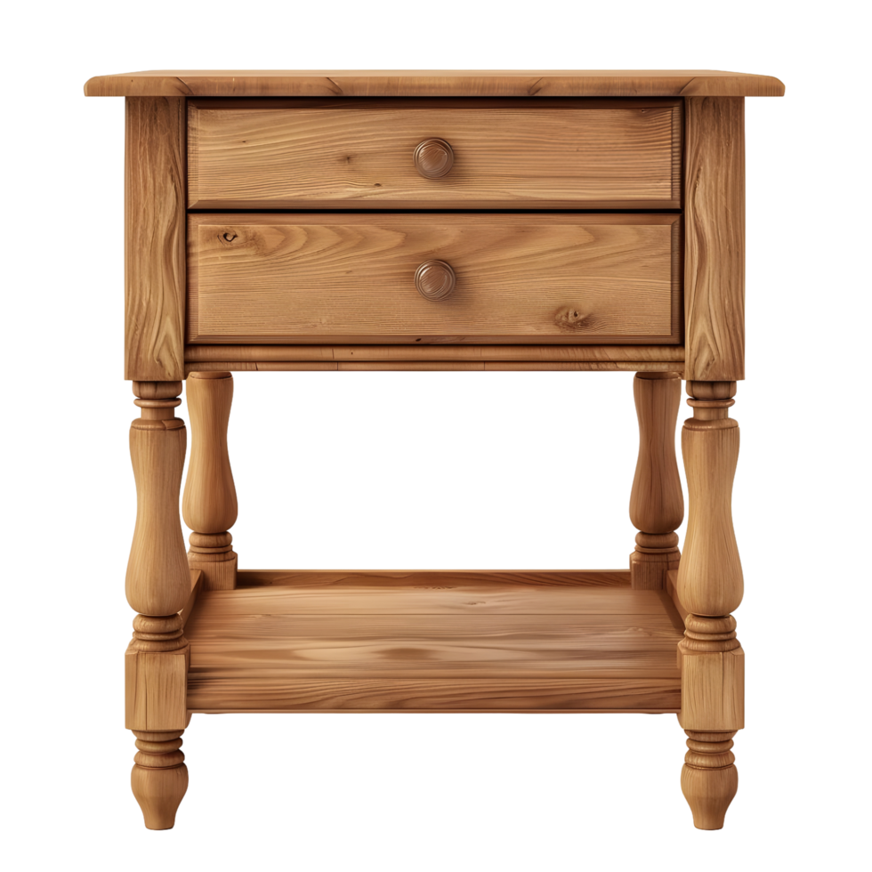 Wooden nightstand with two drawers isolated on transparent background png