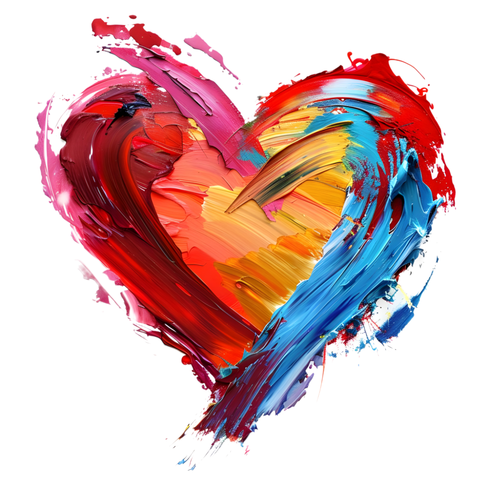 Abstract Heart Shaped Oil Painting isolated on transparent background png