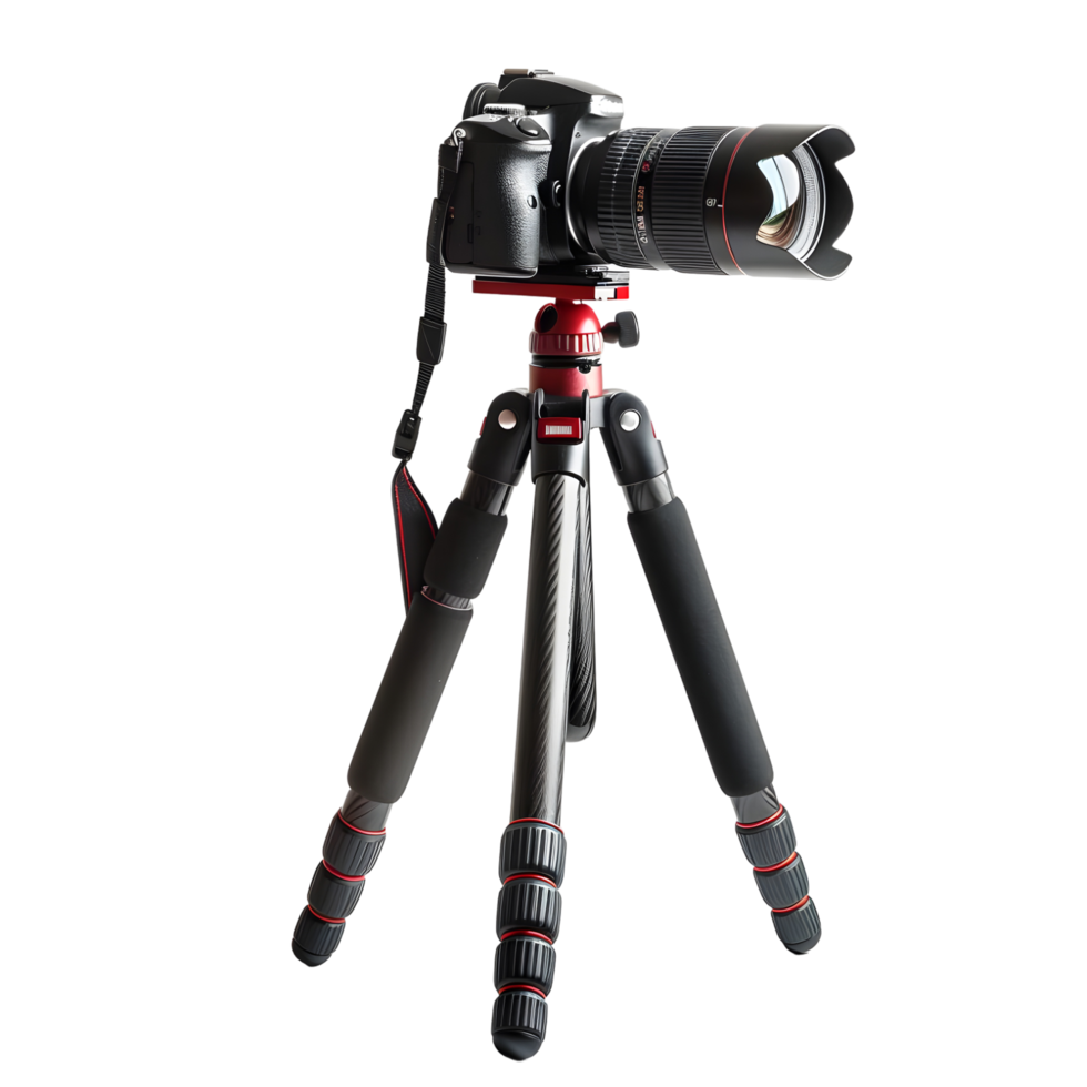 Professional DSLR Camera Mounted on a Tripod isolated on transparent background png