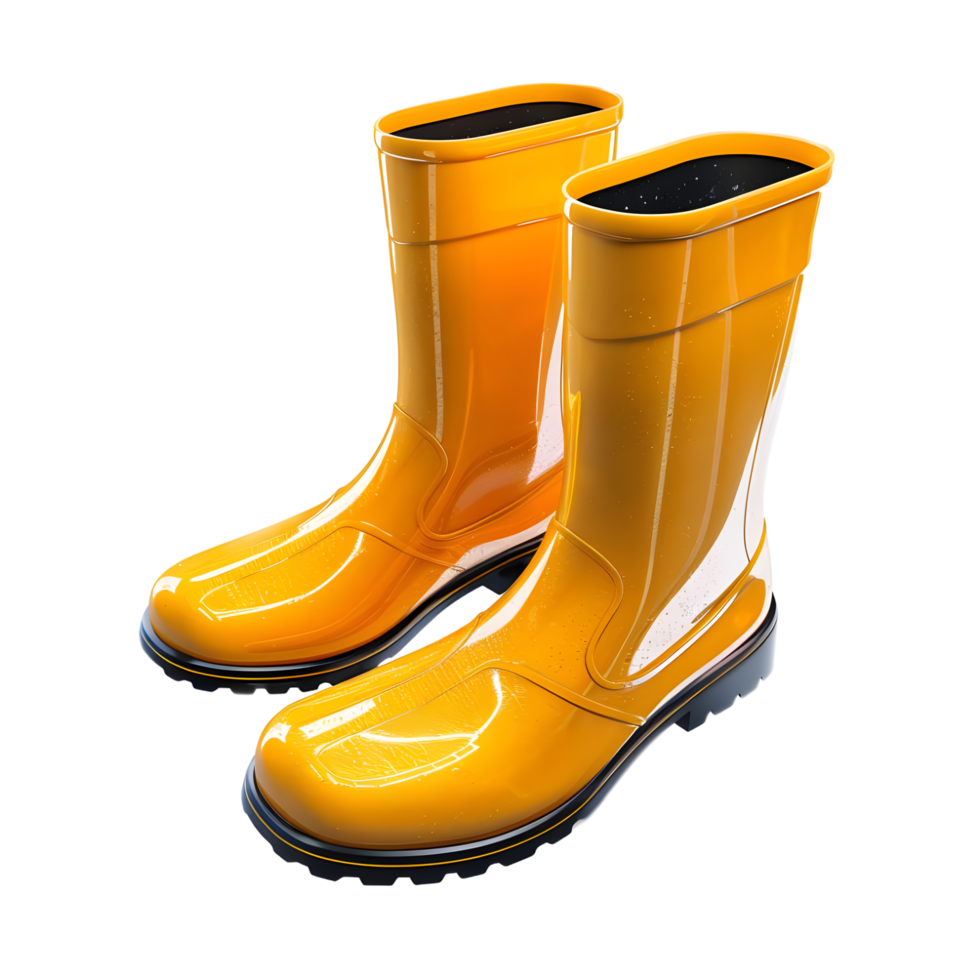 Pair of Shiny Yellow Rain Boots isolated on transparent background png