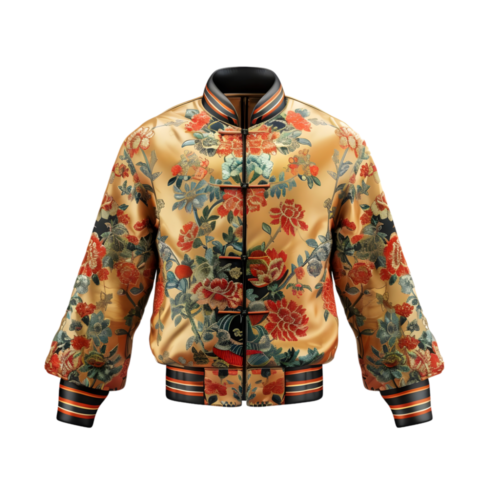 Colorful Floral Bomber Jacket isolated on transparent background png