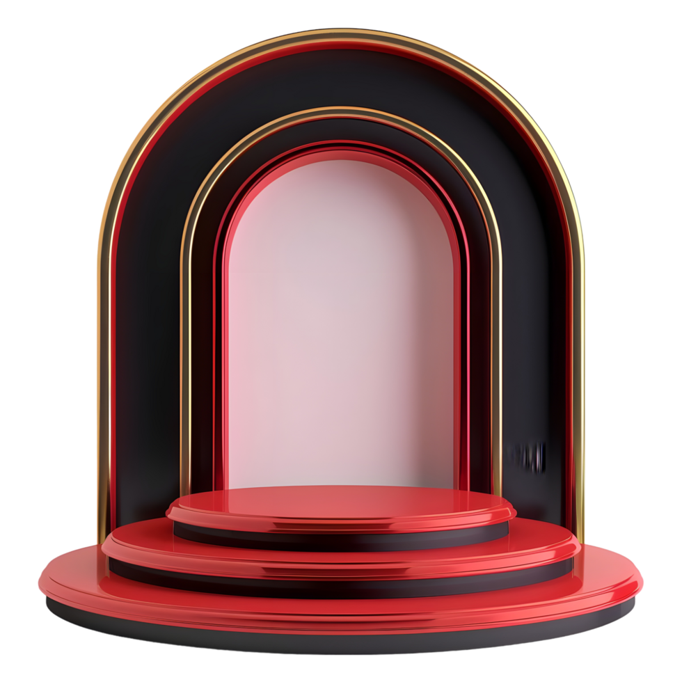 Red and Gold 3D Podium with Archway isolated on transparent background png