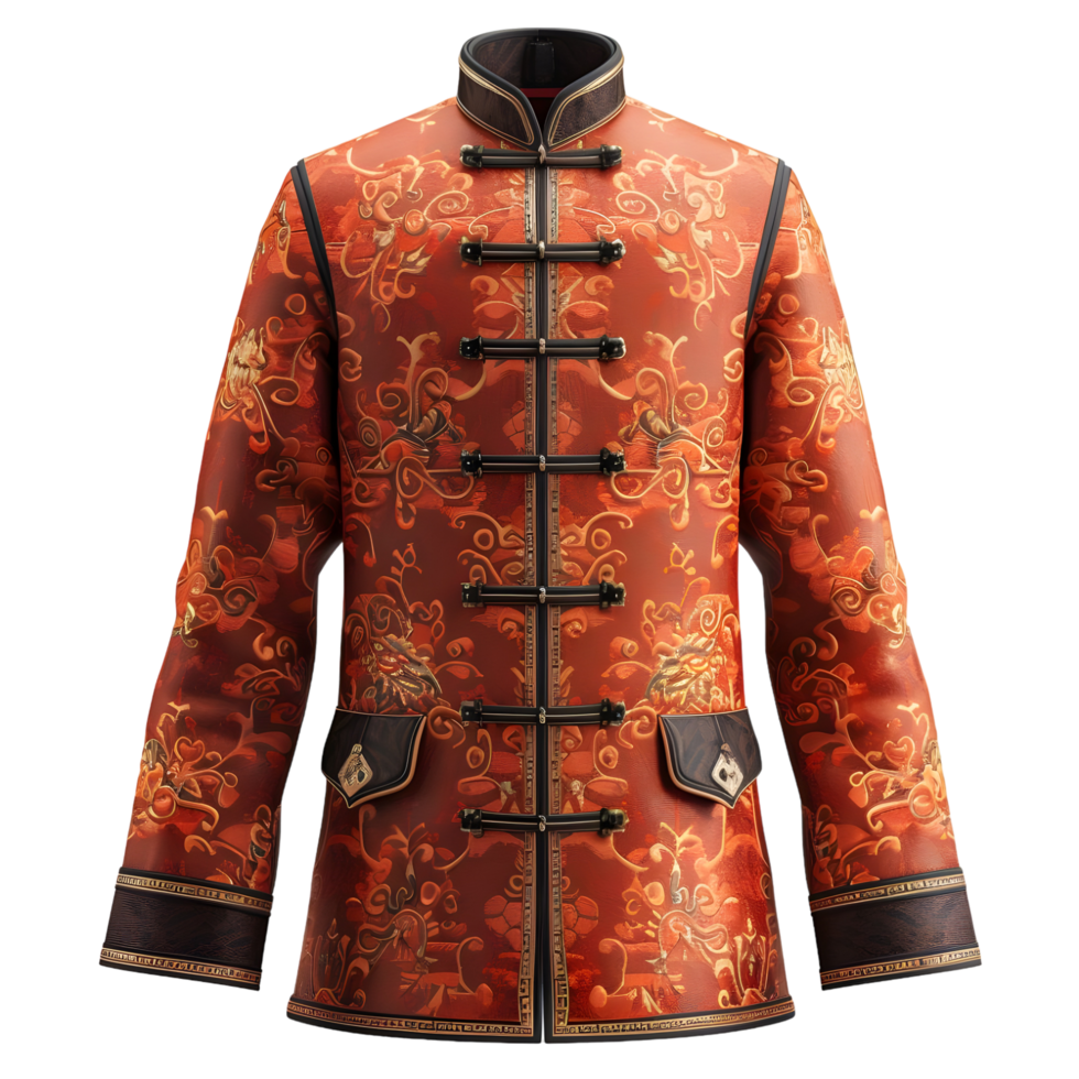 Traditional Red Chinese Jacket with Embroidery isolated on transparent background png