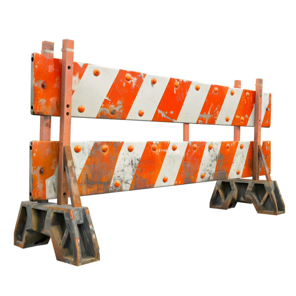 Orange and White Striped Construction Barrier isolated on transparent background png