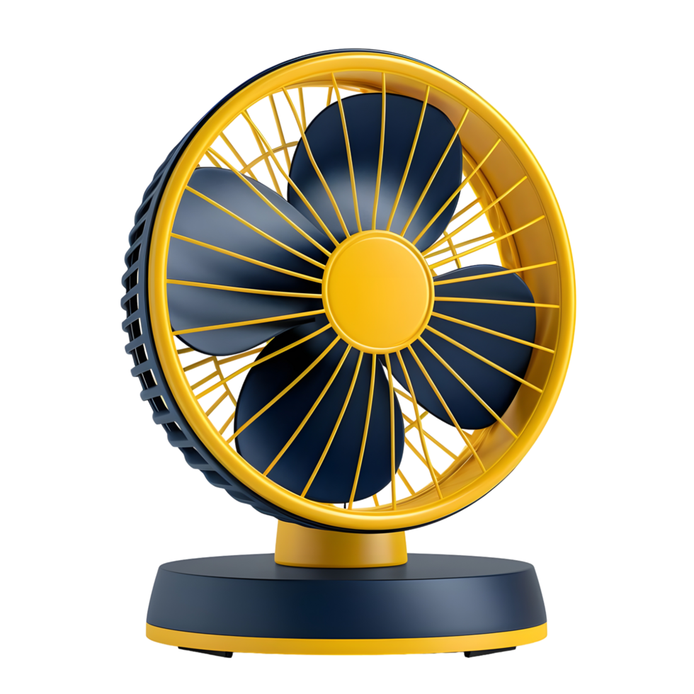 Yellow and Blue Desk Fan isolated on transparent background png