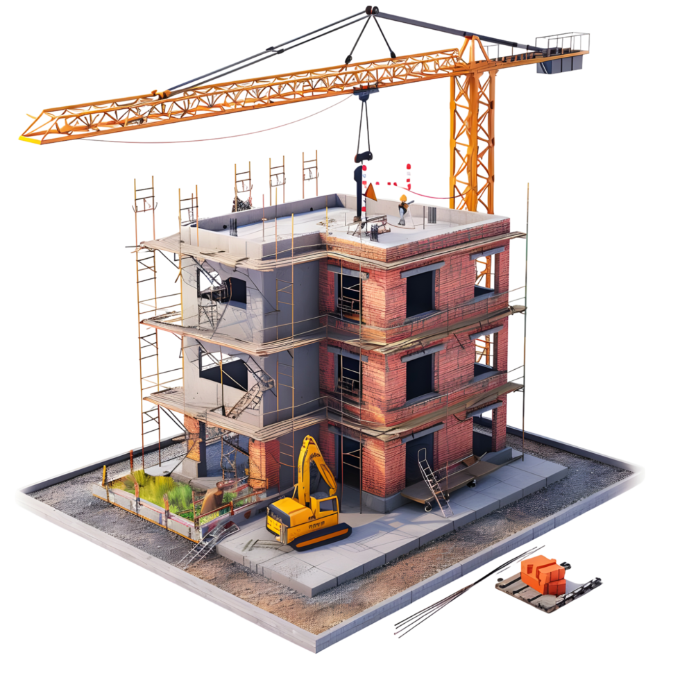 Construction site with crane isolated on transparent background png