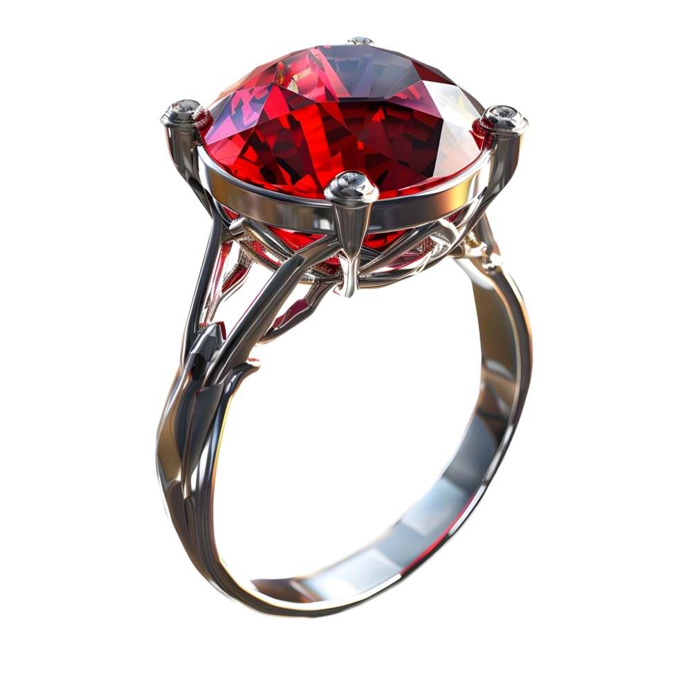Sparkling red gemstone ring isolated on transparent background png