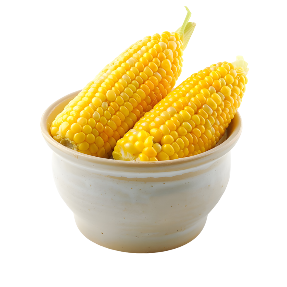 Two corn in a white bowl isolated on transparent background png
