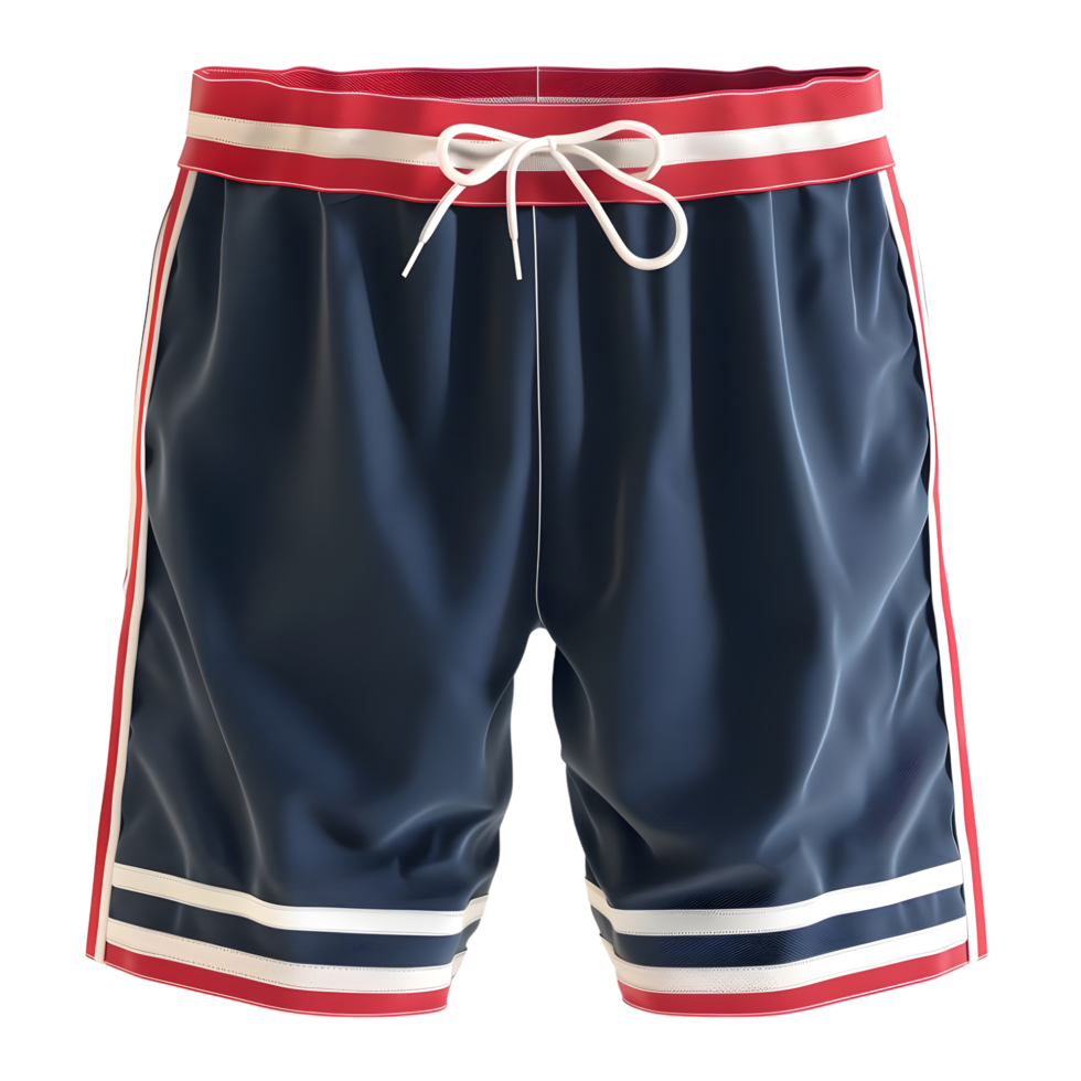 Blue and Red Sports Shorts with White Stripes isolated on transparent background png