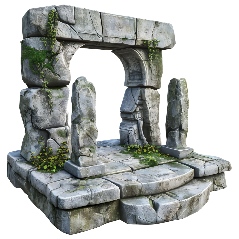 Ancient stone archway with overgrown vines isolated on transparent background png