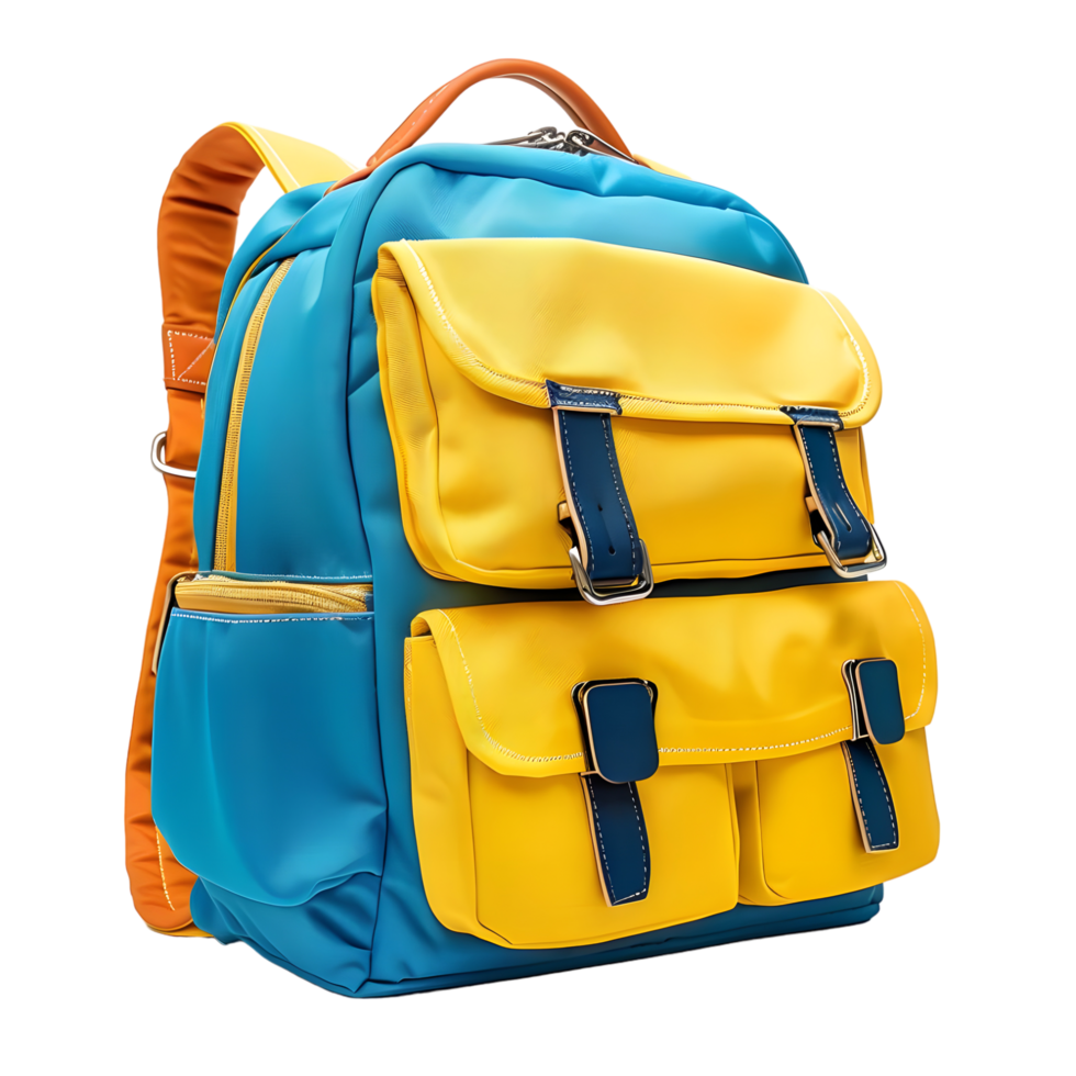 Yellow and blue school backpack isolated on transparent background png