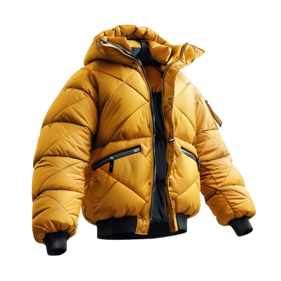 Yellow puffer jacket isolated on transparent background png