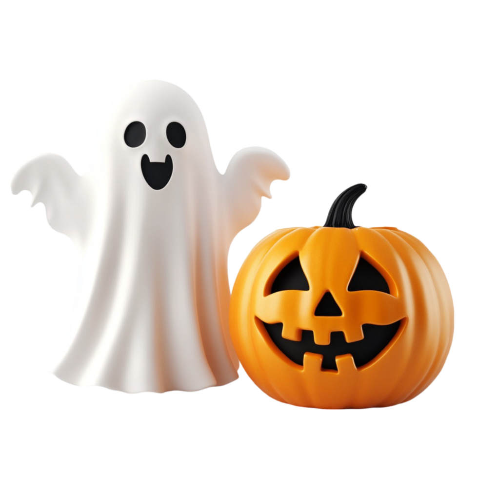 3D Ghost and Jack-o'-Lantern with Carved Face png