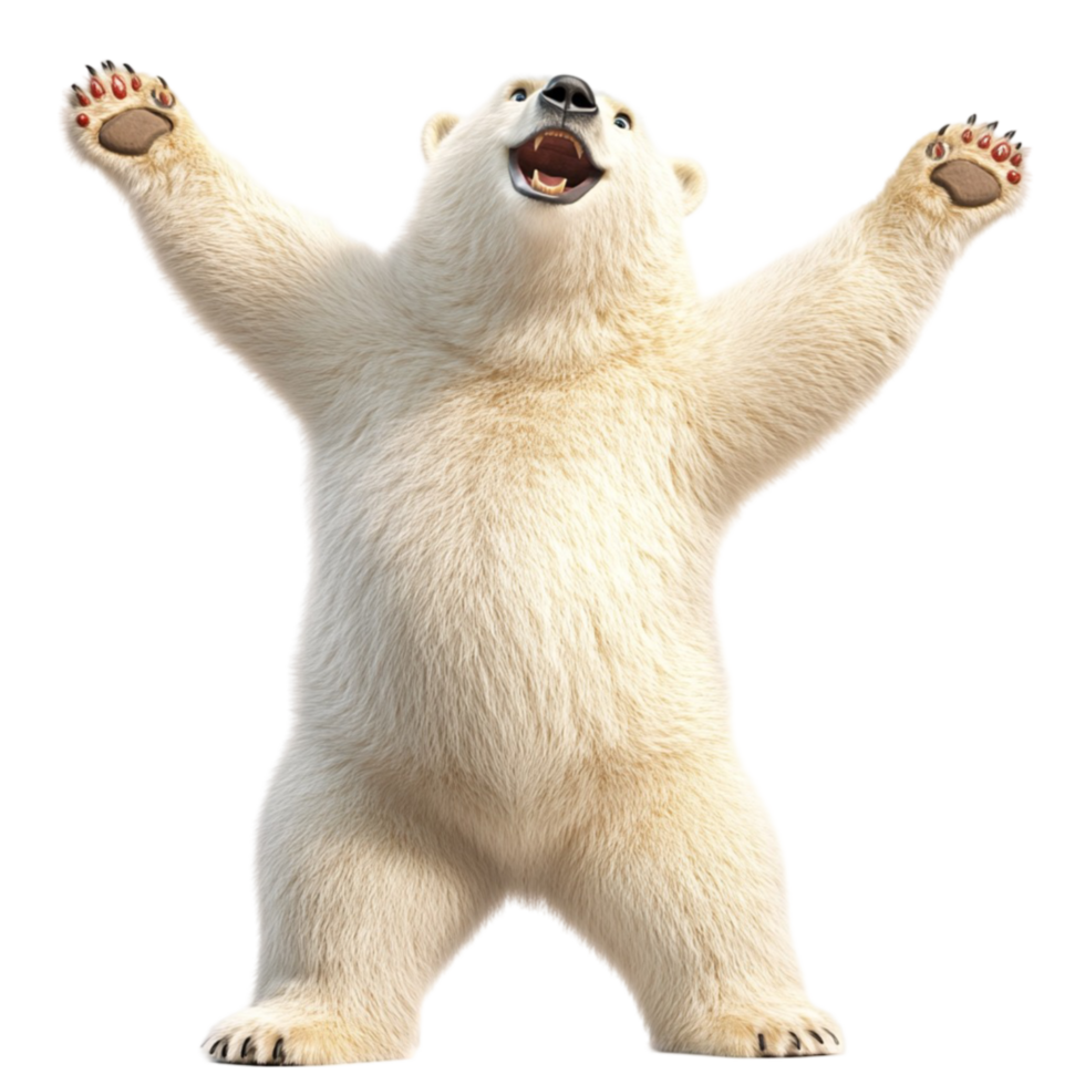 Happy Polar Bear Standing Upright with Arms Raised png