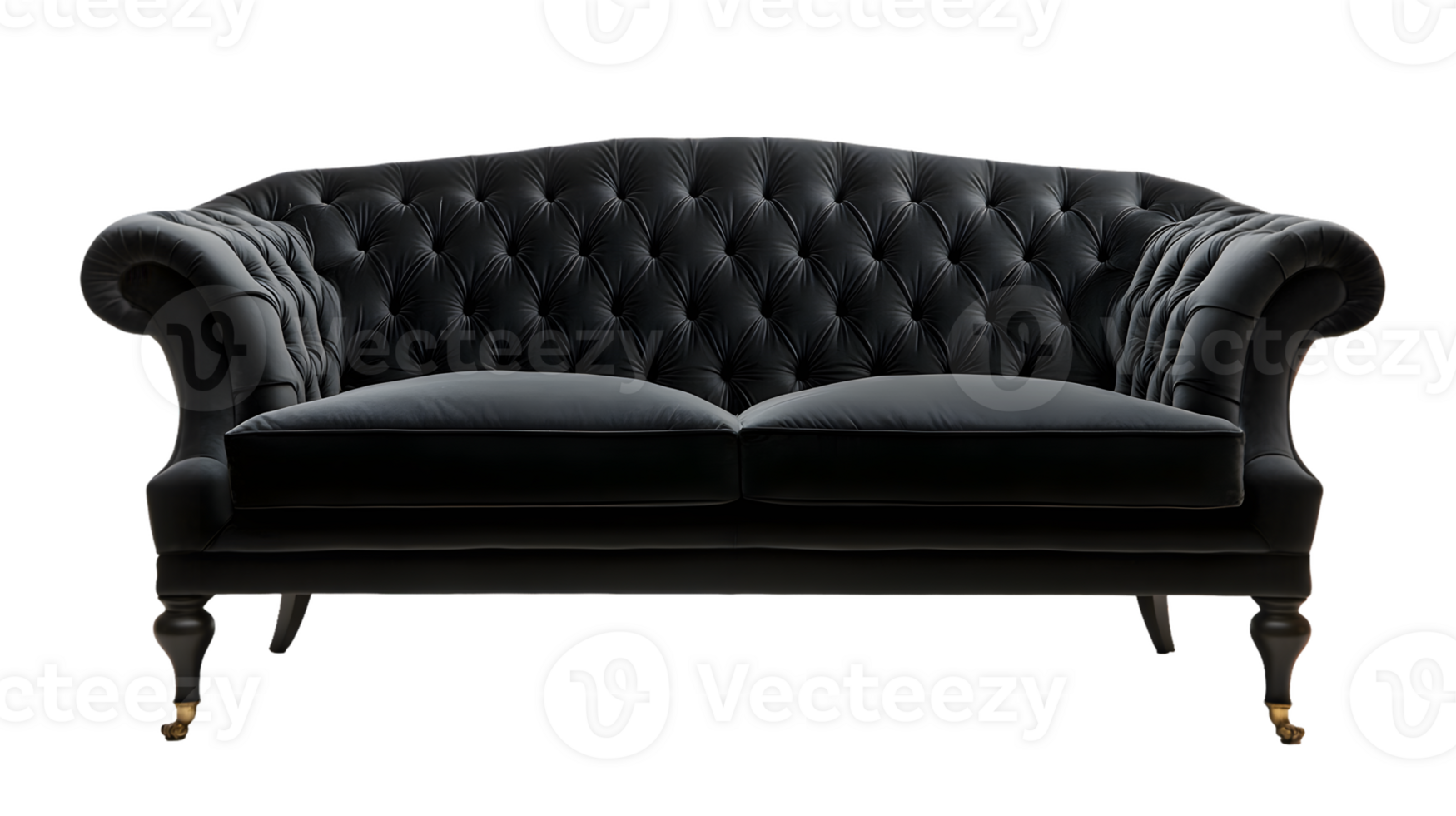 Elegant Black Leather Sofa with Button Tufting png