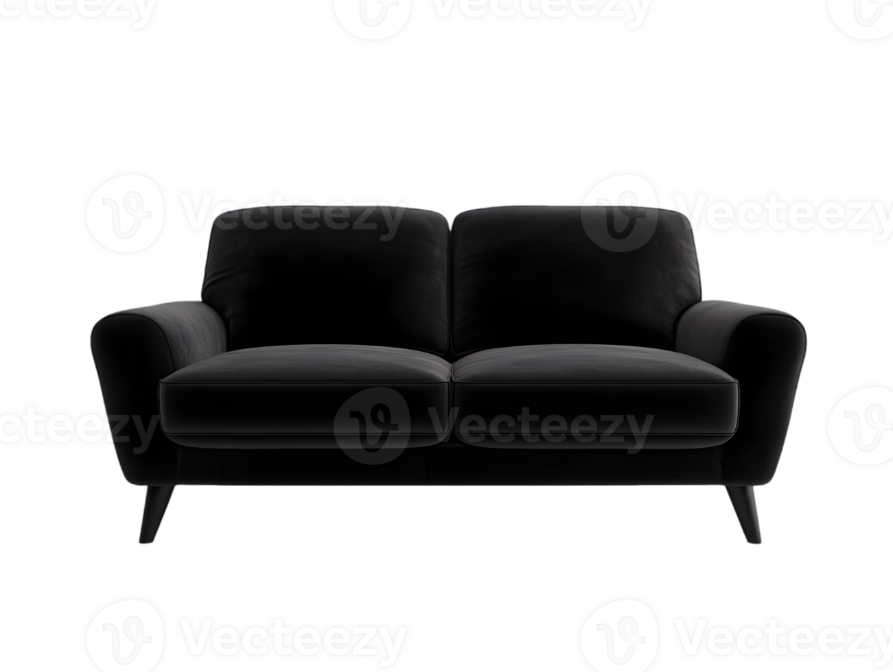 Elegant Black Velvet Sofa with Curved Arms png