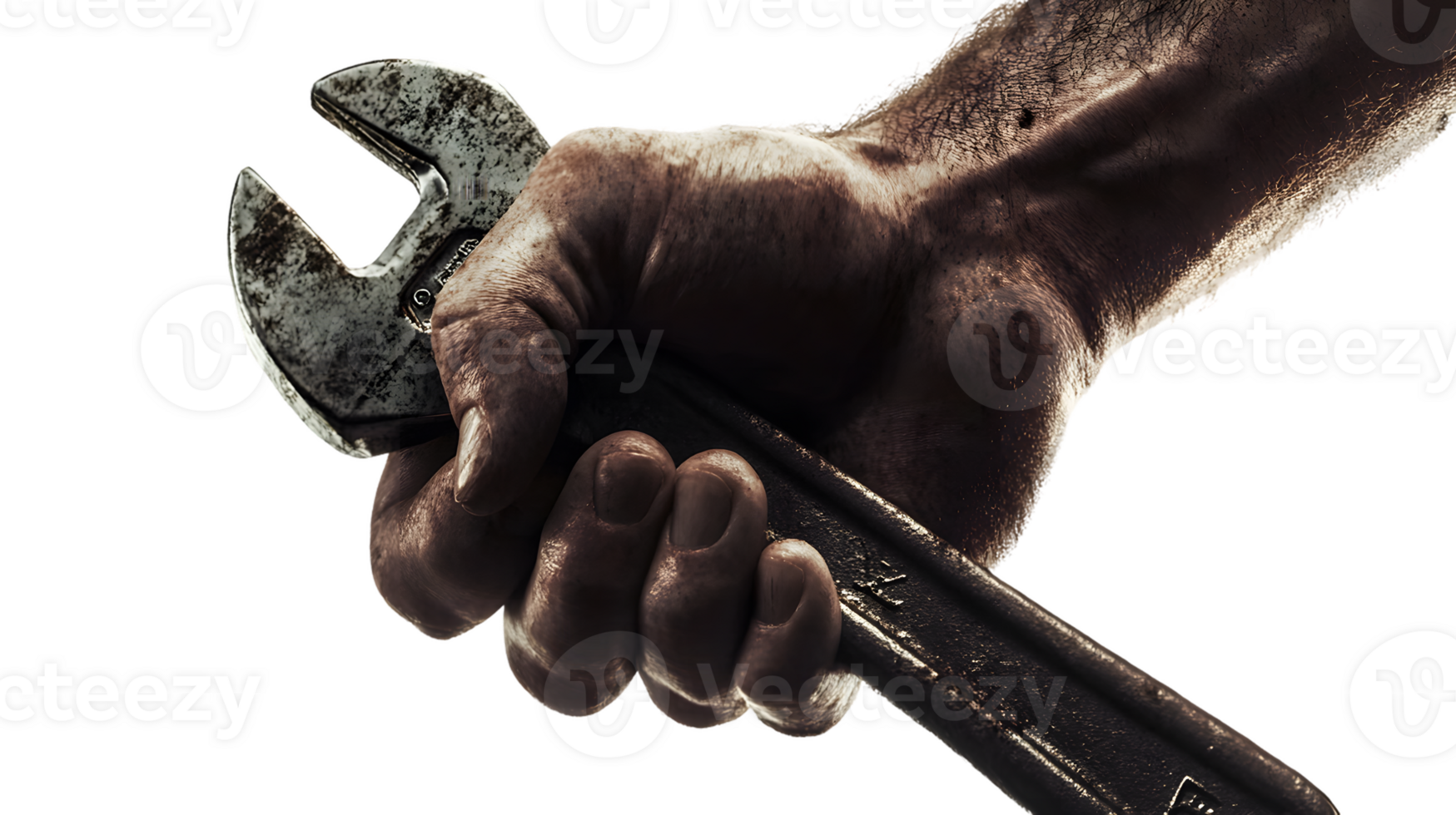 Close Up Of A Weathered Wrench Firmly Held In A Grimy Hand png