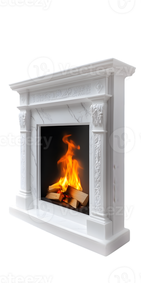 Elegant White Fireplace With Burning Fire png