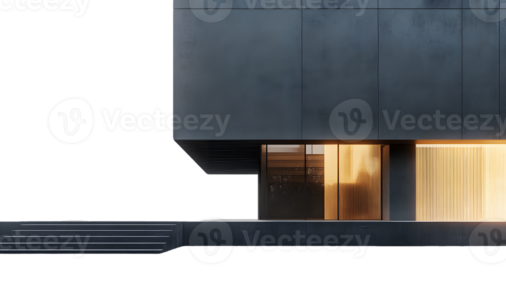 Modern Concrete Building Exterior with Warm Interior Lighting png