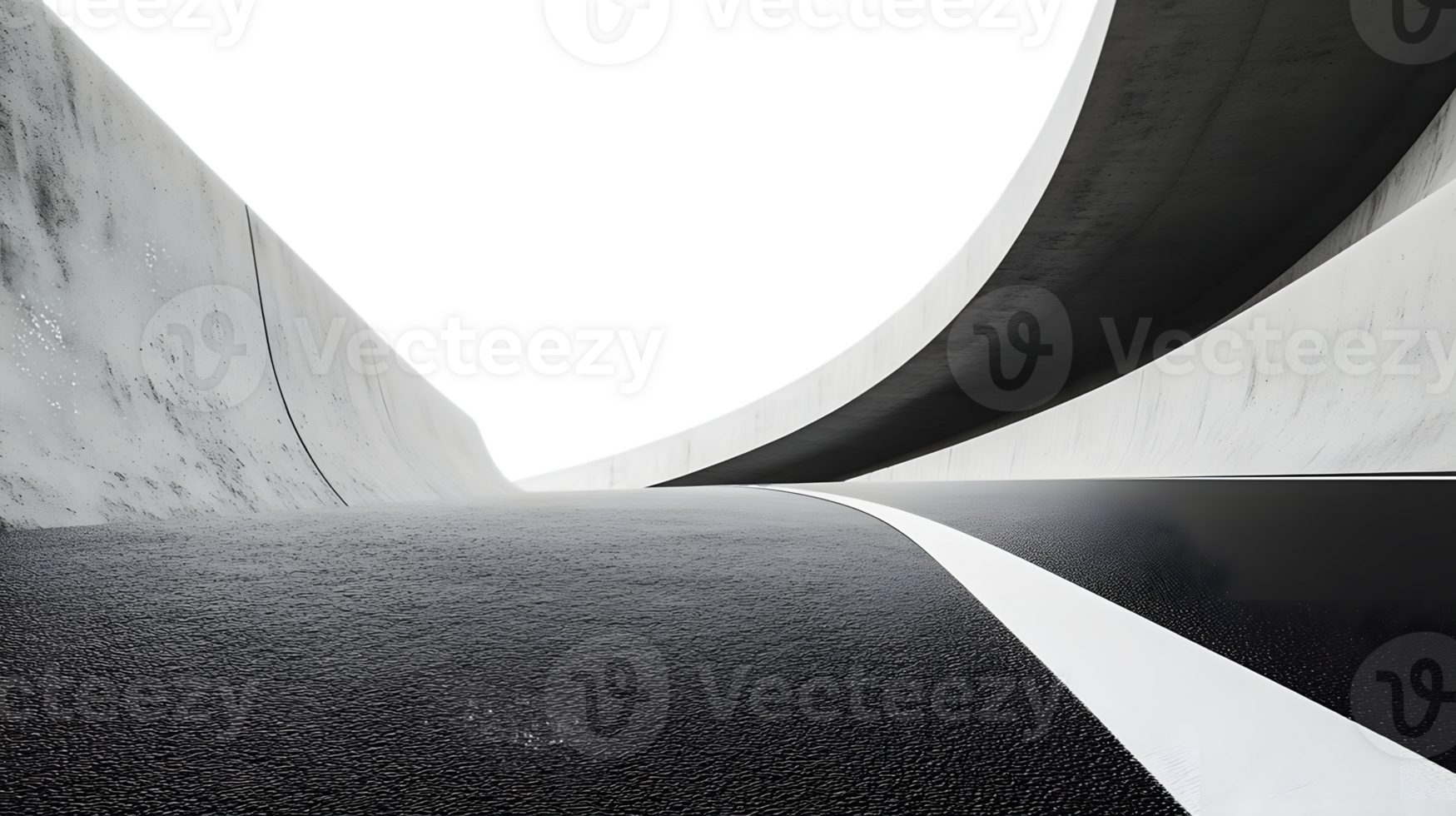 Abstract Grayscale Architectural Rendering with Curving Walls and Textured Floor png