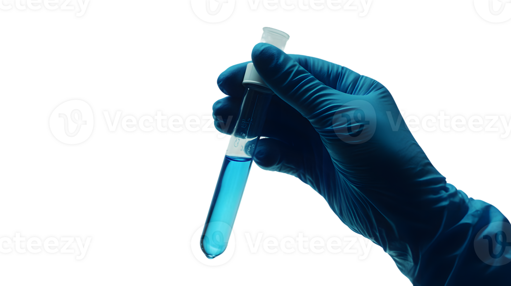 Gloved Hand Holding Test Tube With Blue Fluid png