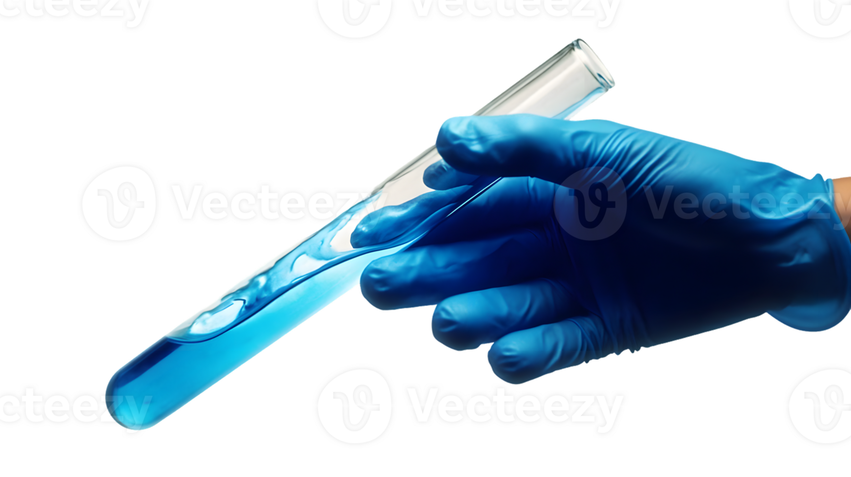 Gloved Hand Holding Test Tube Blue Liquid png