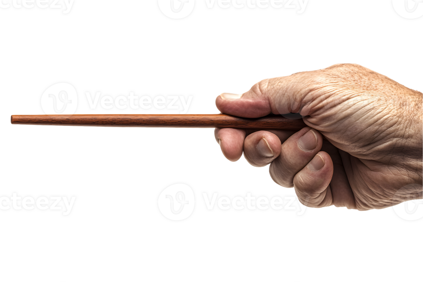 Weathered Hand Holding Slender Wooden Object png