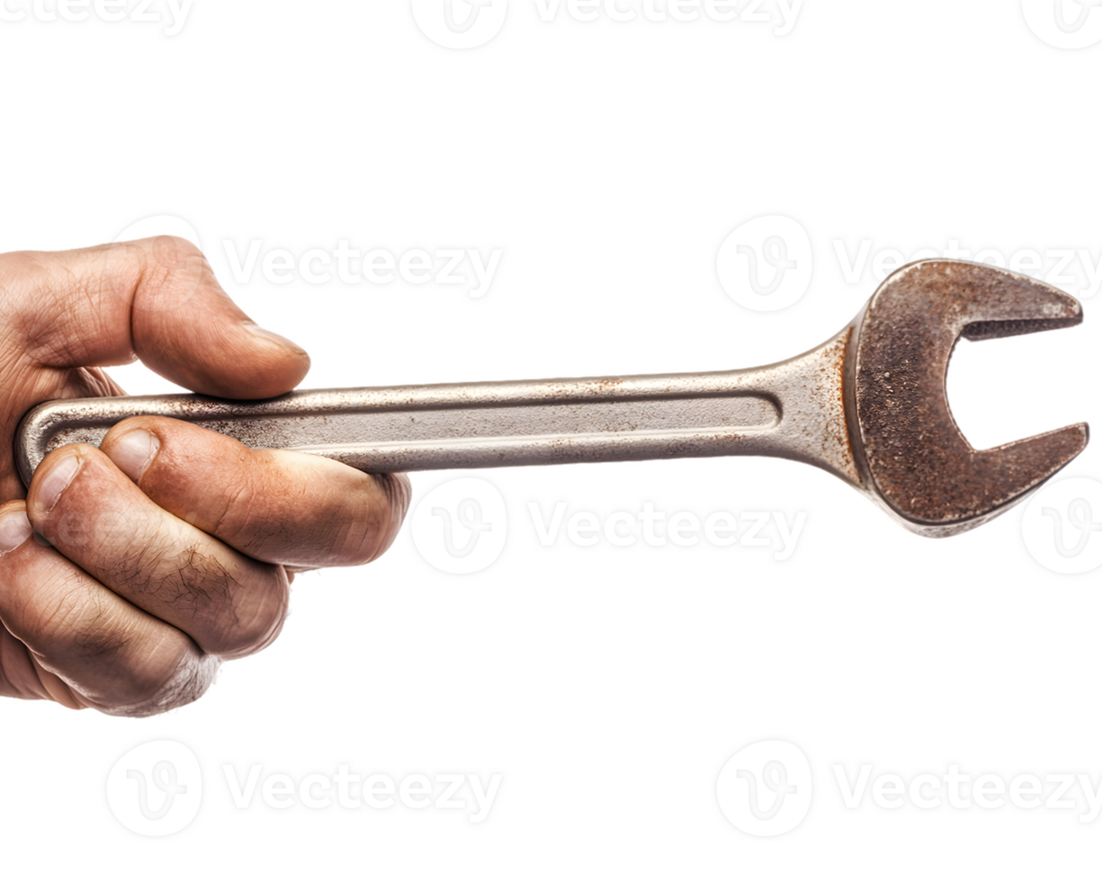 Weathered Wrench Held Firmly in a Hand png