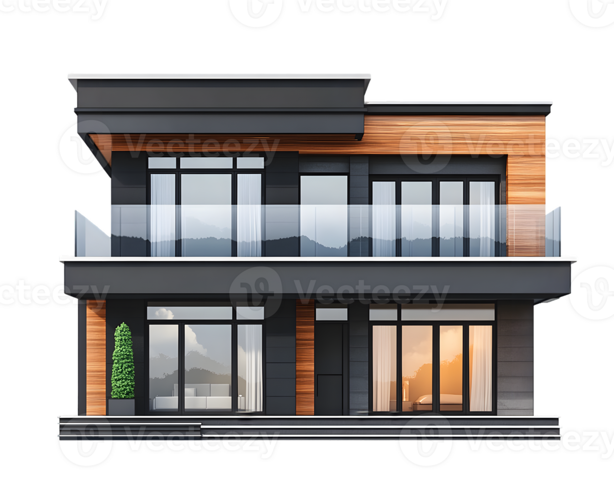 Modern Two-Story House With Sleek Design And Wood Accents png
