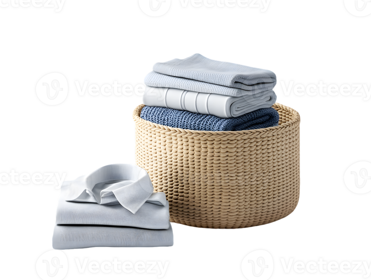 Folded Clothes And Towels In A Woven Basket A Clean And Organized Laundry Scene png