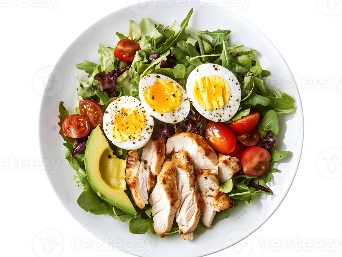 Delicious Chicken Salad with Avocado And Boiled Eggs png