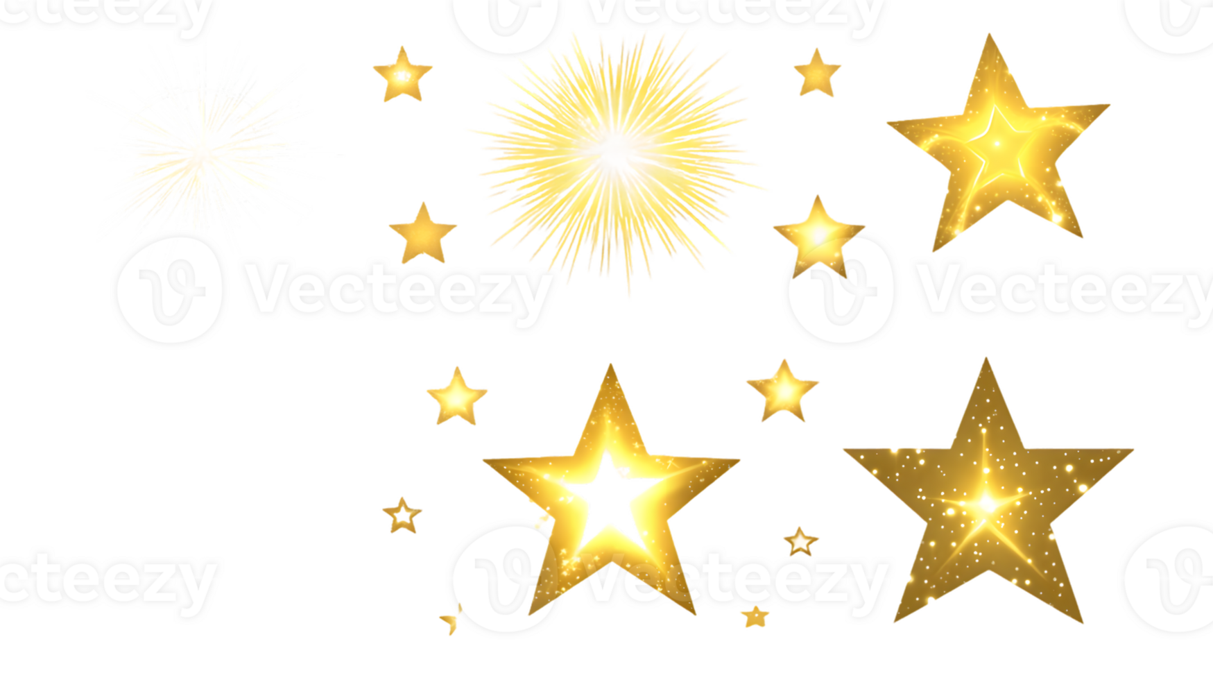 Golden Stars And Sparkling Fireworks Burst Collection png